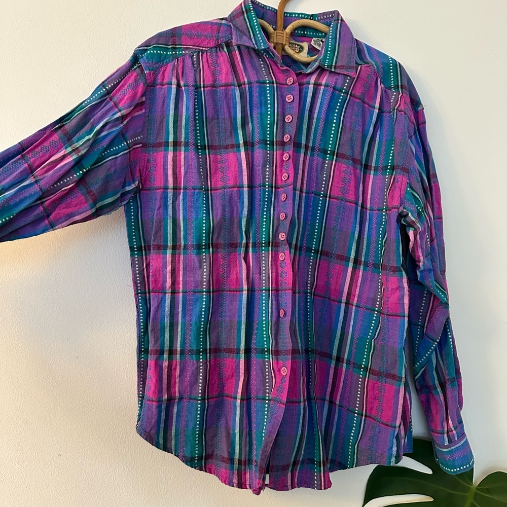 Vibrant Pink and Blue Plaid Shirt